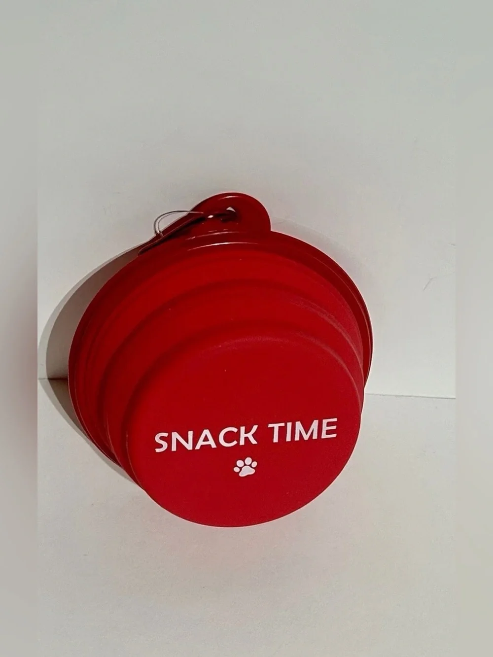Collapsible Pet Bowl Dish Red Silicone Snack 5” Cat Dog Portable Travel Clip